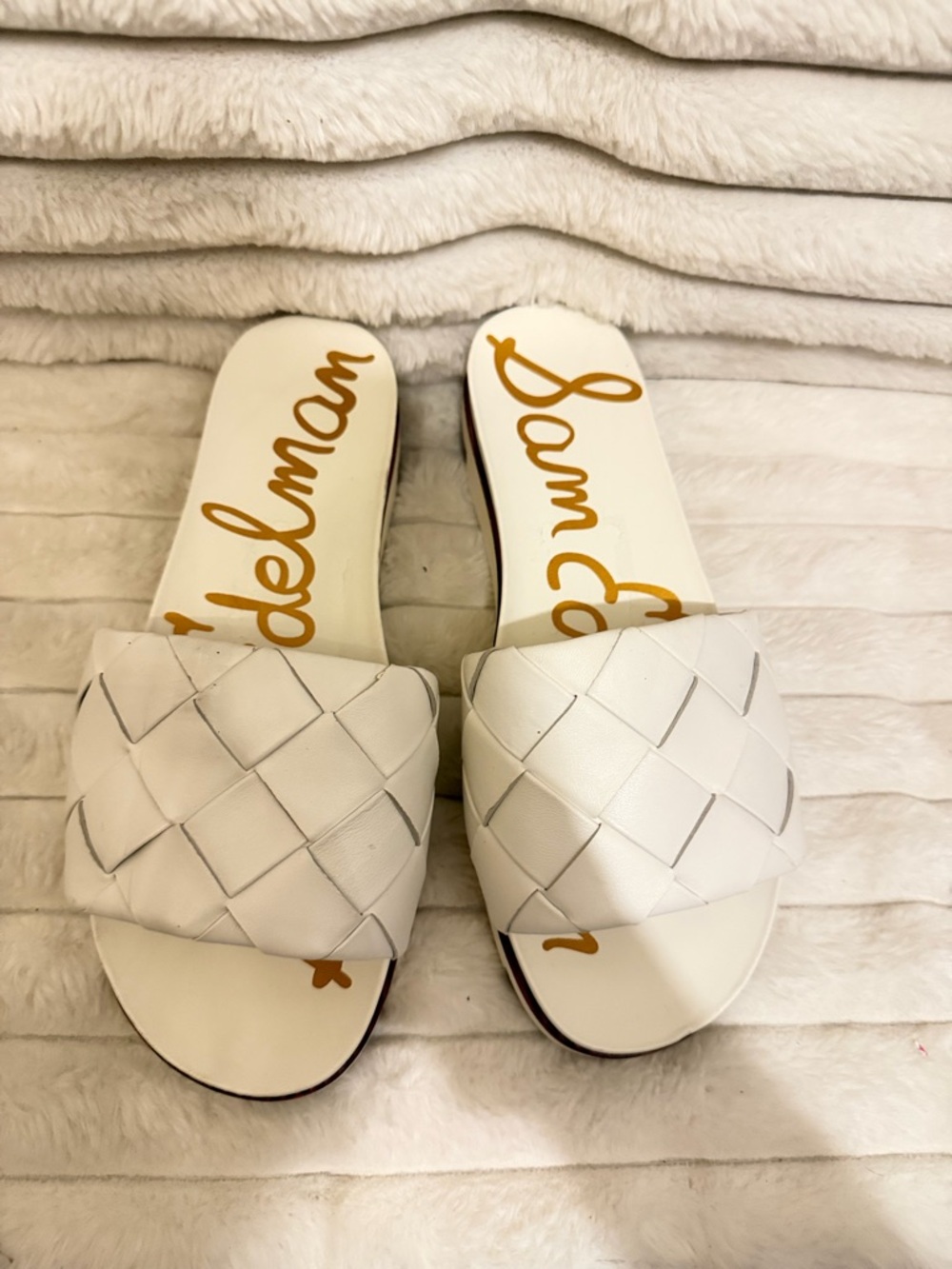 Sam Edelman White Woven Slide Sandals